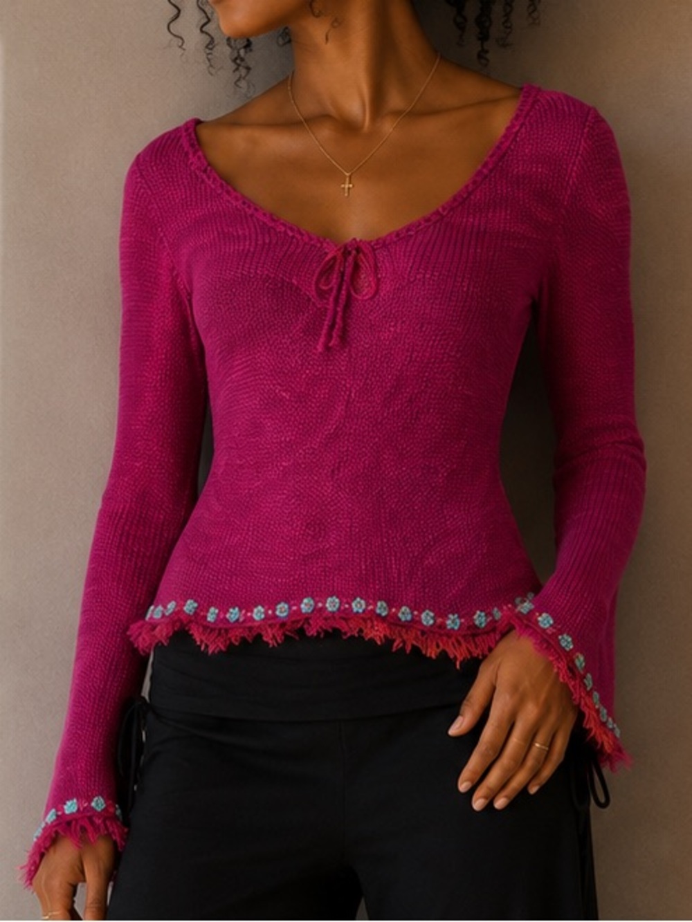 NWT Vintage 90’s Kiss Pink Knitted Sweater Long Sleeve
